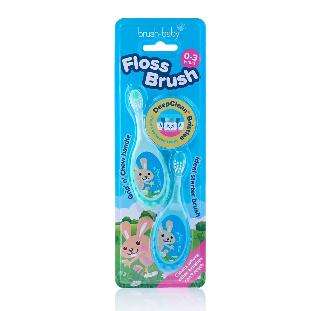 FlossBrush™ Baby Bristles Toothbrush (0-3 Years) Double Pack - Blue & Teal