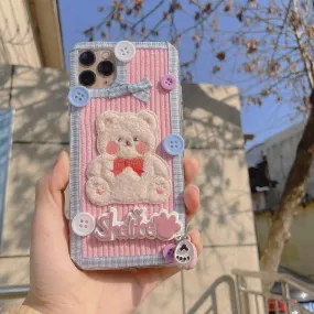 Fluffy cute bear hand made phone case by40044