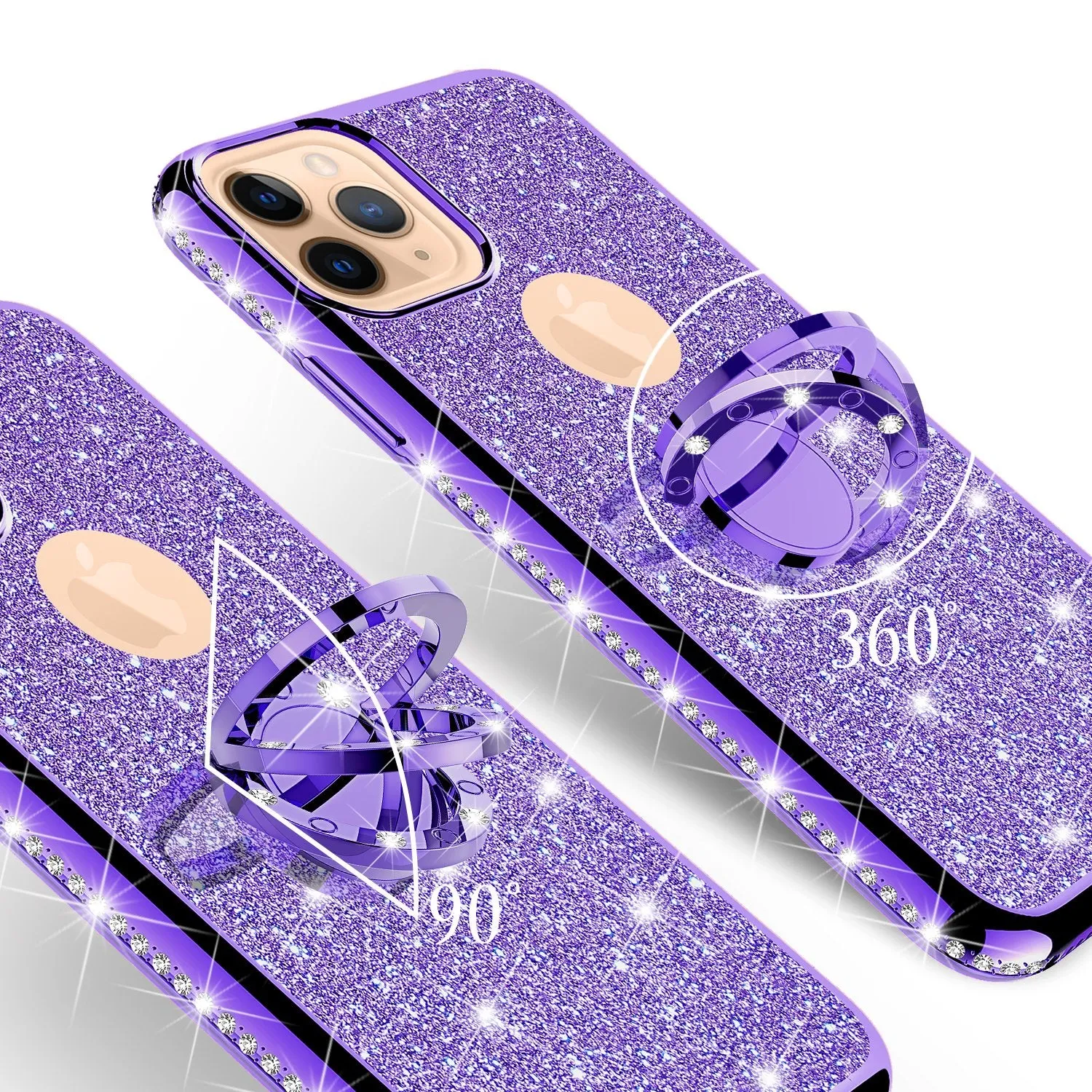 For Apple iPhone 13 Case, Glitter Cute Phone Case Girls with Kickstand,Bling Diamond Rhinestone Bumper Ring Stand Sparkly Luxury Clear Thin Soft Protective Apple iPhone 13 Case for Girl Women - Purple