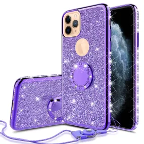 For Apple iPhone 13 Case, Glitter Cute Phone Case Girls with Kickstand,Bling Diamond Rhinestone Bumper Ring Stand Sparkly Luxury Clear Thin Soft Protective Apple iPhone 13 Case for Girl Women - Purple