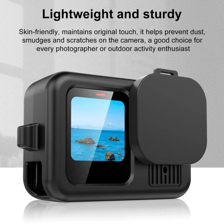 For GoPro HERO13 Black PULUZ Silicone Protective Case Cover with Wrist Strap & Lens Cover (Black)