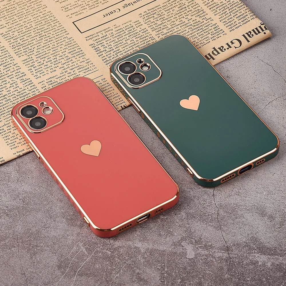 Full Lens Protection Plated Heart Phone Case For iPhone