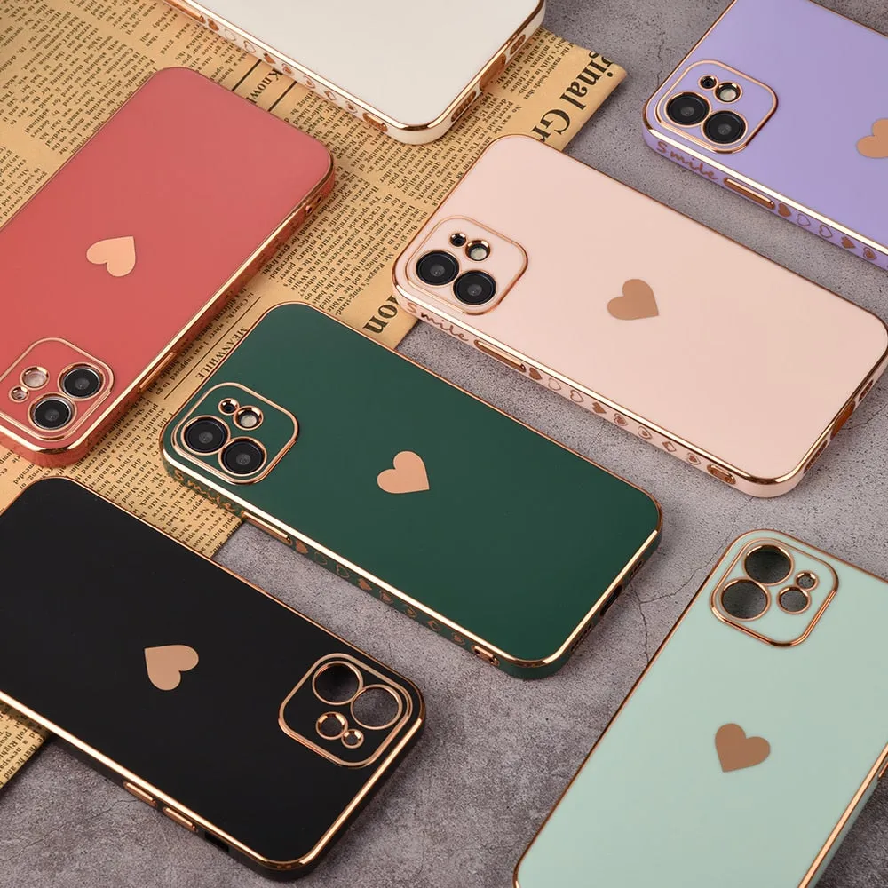 Full Lens Protection Plated Heart Phone Case For iPhone