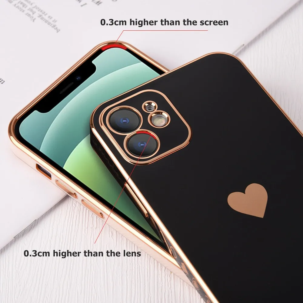 Full Lens Protection Plated Heart Phone Case For iPhone