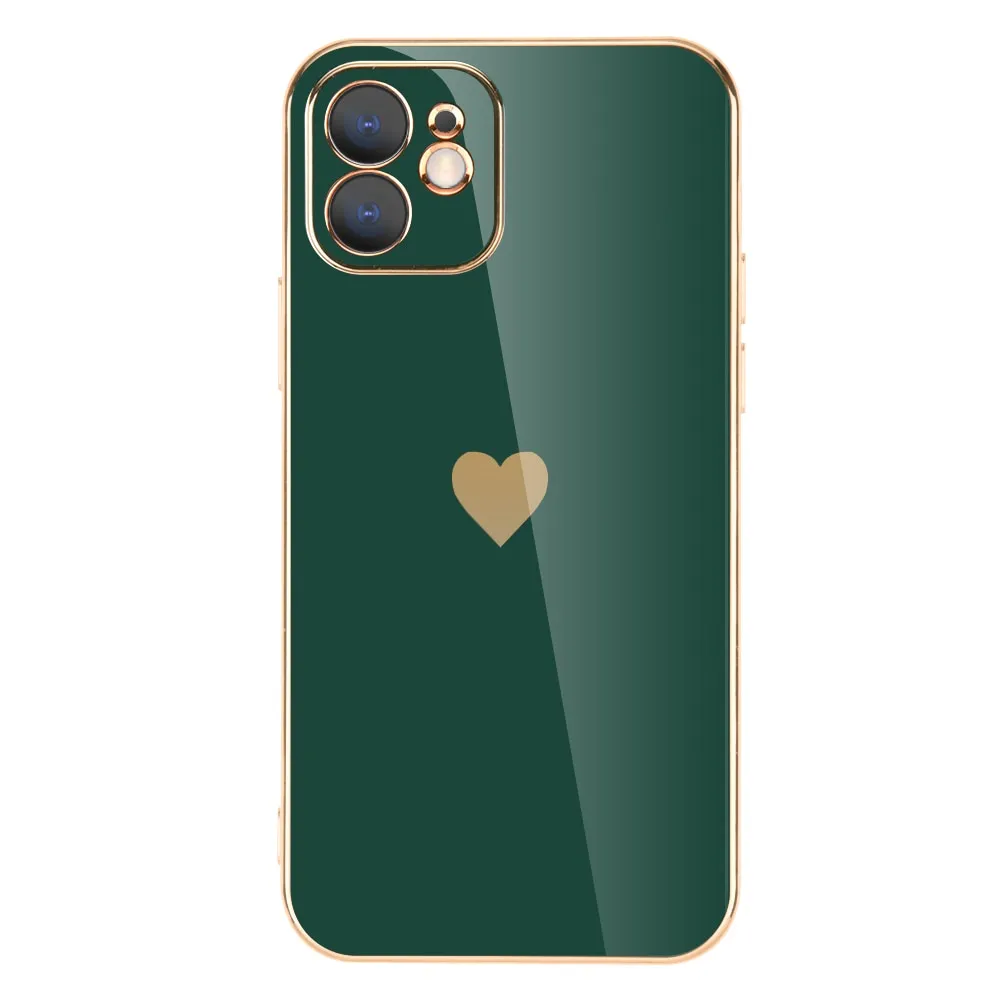 Full Lens Protection Plated Heart Phone Case For iPhone