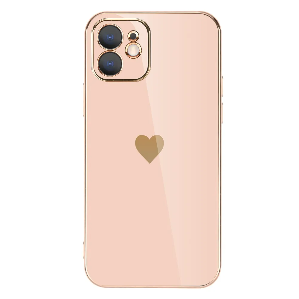 Full Lens Protection Plated Heart Phone Case For iPhone