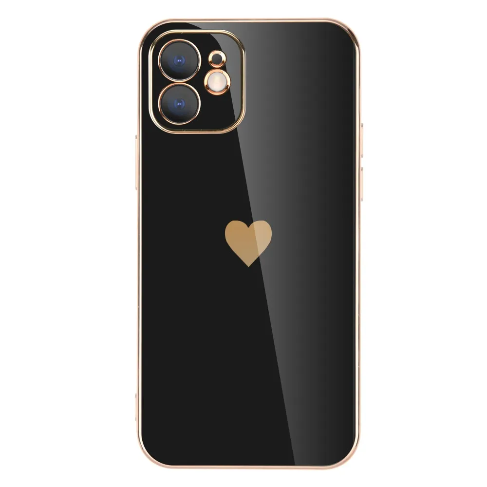 Full Lens Protection Plated Heart Phone Case For iPhone