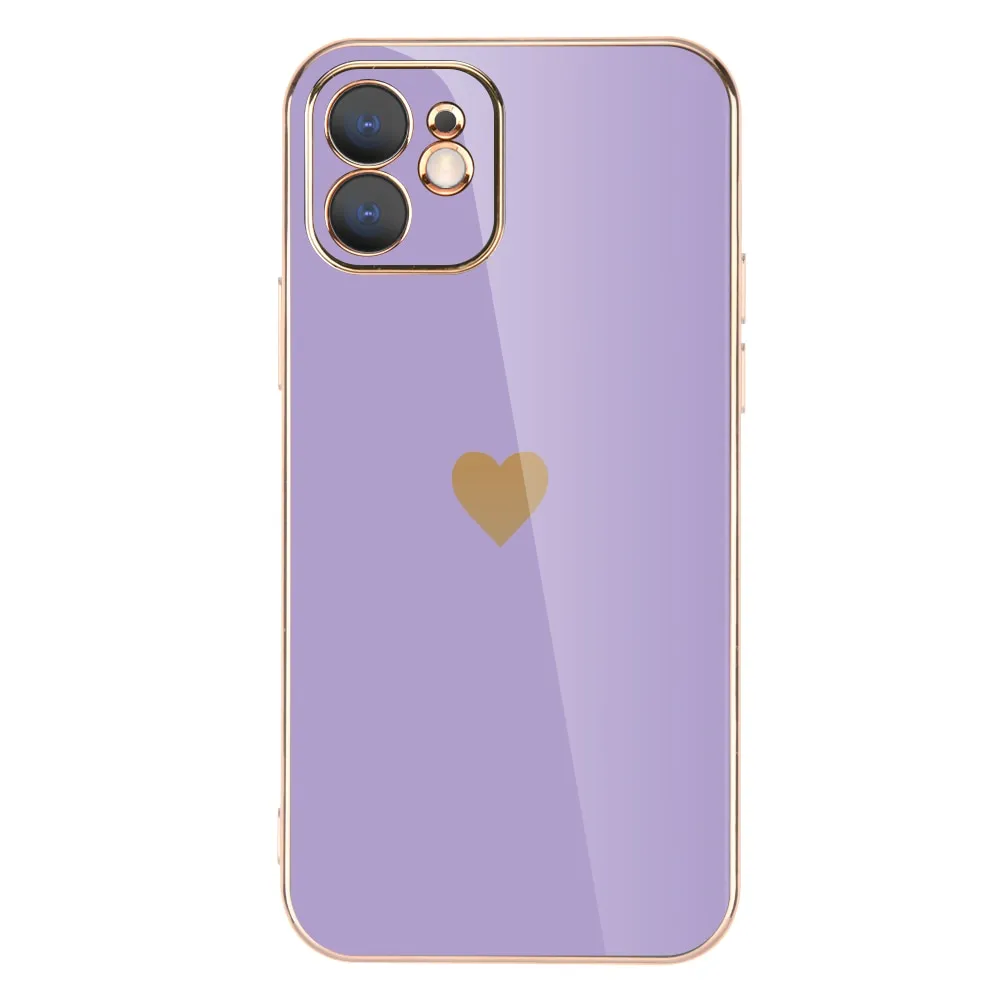 Full Lens Protection Plated Heart Phone Case For iPhone