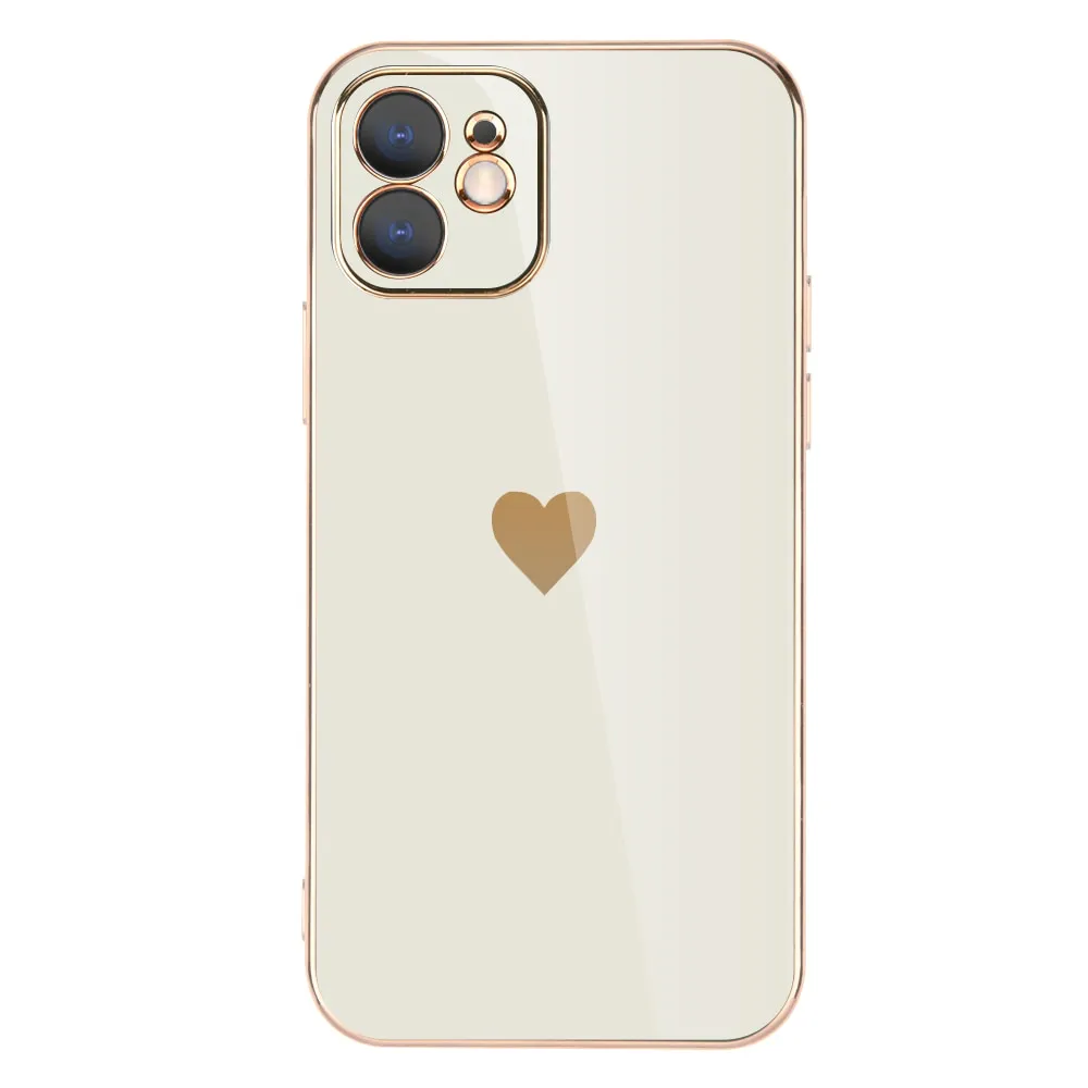 Full Lens Protection Plated Heart Phone Case For iPhone