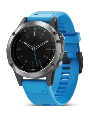 Garmin Quatix 5 Marine GPS Smartwatch - Stainless -Blue Silicone Band