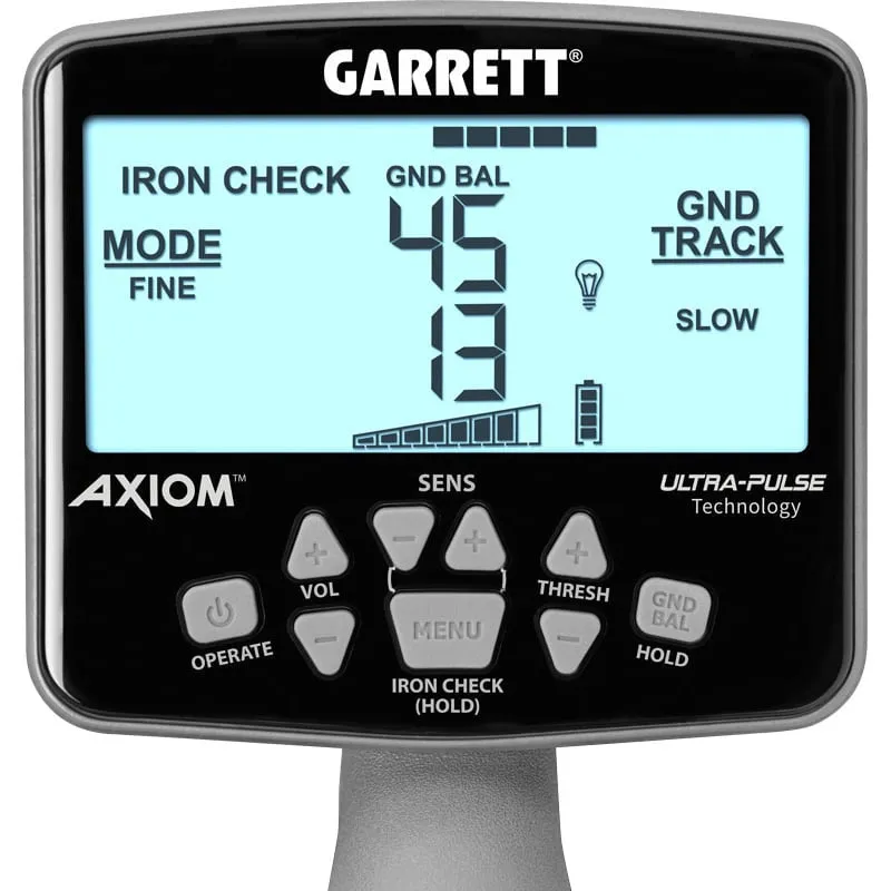 Garrett Axiom Metal Detector with 13"x11" Mono Coil, 11"x7" DD Coil and MS-2 Headphones (Open Box)