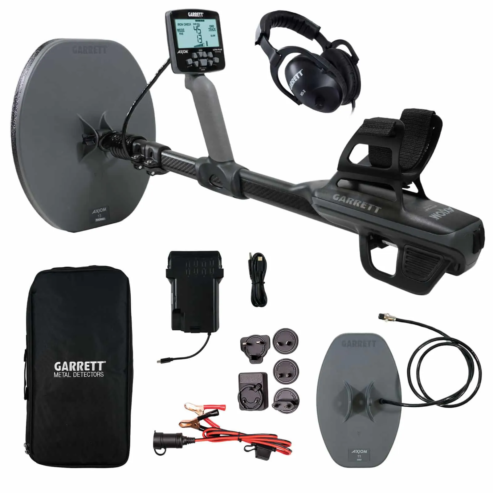 Garrett Axiom Metal Detector with 13"x11" Mono Coil, 11"x7" DD Coil and MS-2 Headphones (Open Box)