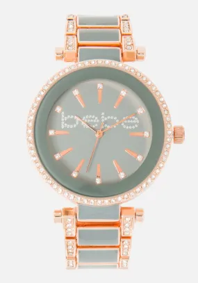 Grey Enamel And Crystal Bebe Logo Watch