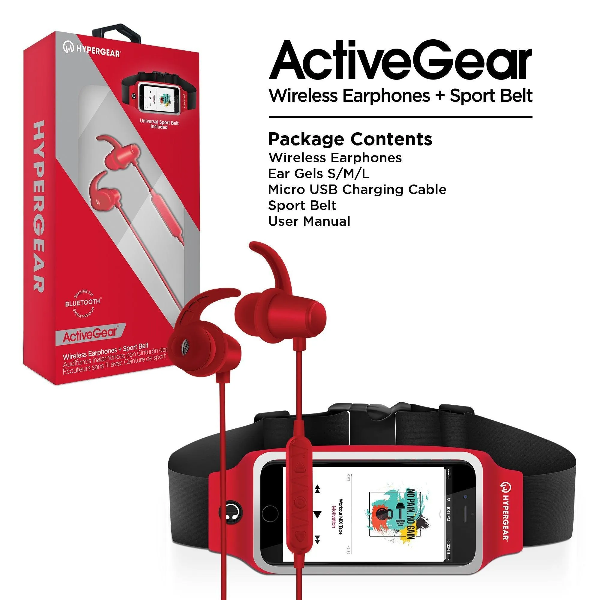 HyperGear ActiveGear Wireless Earphones   Sport Belt (PHONESBELT-PRNT)