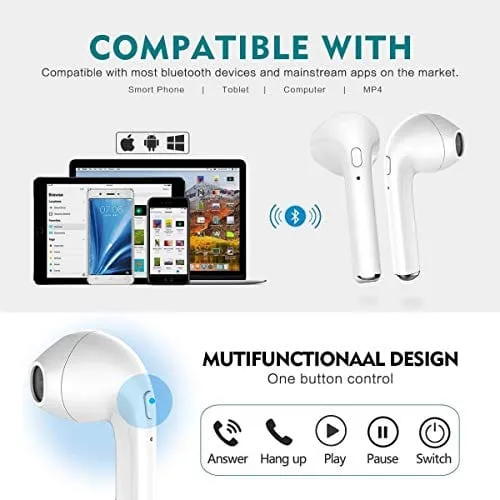 I7s TWS Bluetooth 5.0 Earbuds Earphones Stereo Sports Headphones Noise Cancelling and Waterproof Headsets with Built-in Mic Portable Charging Case-White