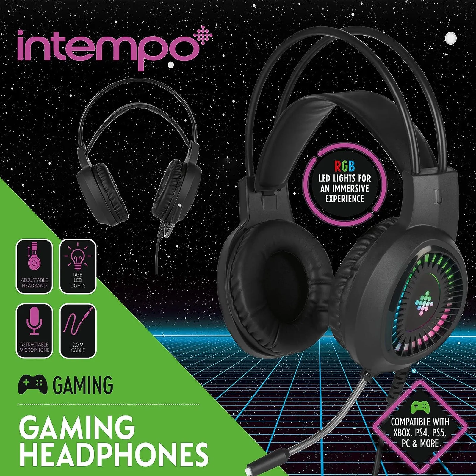 Intempo Gaming Headset Wired LED Headphones