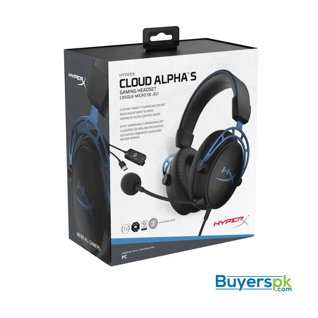 Kingston Hyperx Headset Cloud Alpha s Hx-hscas-bl/ww 7.1 Surround Sound Adjustable Bass Dual Chamber