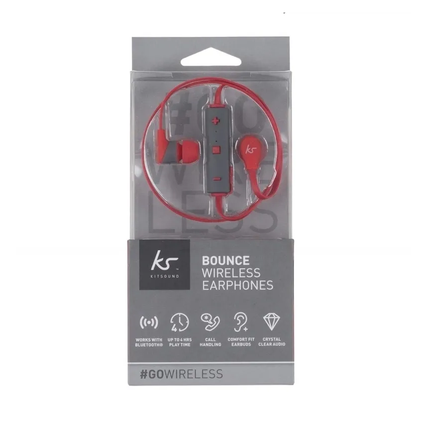 Kitsound Bounce Bluetooth Wireless In-Ear Headphones Red