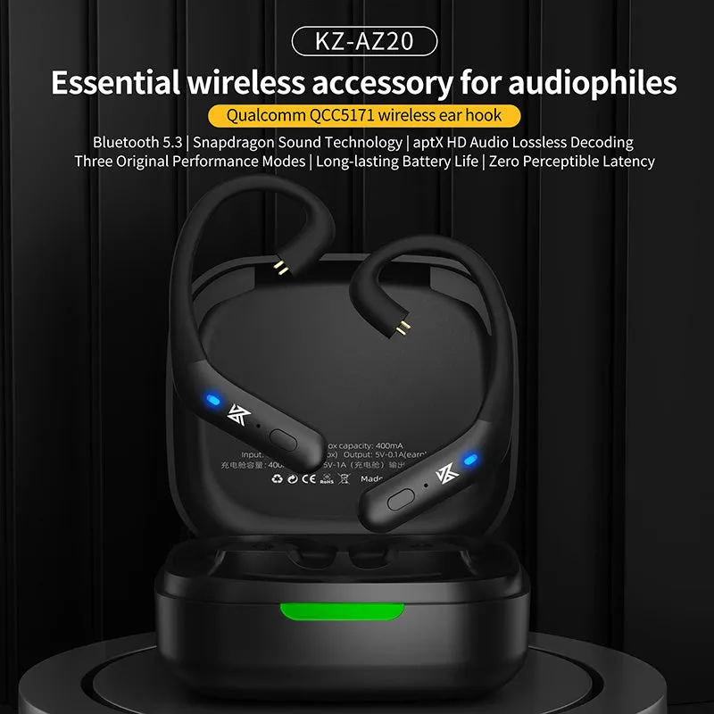 【KZ AZ20】C PIN Bluetooth Compatible 5.3 Wireless Upgrade Ear Hook Earphone Cable With Charging Case Snapdragon Sound Technology