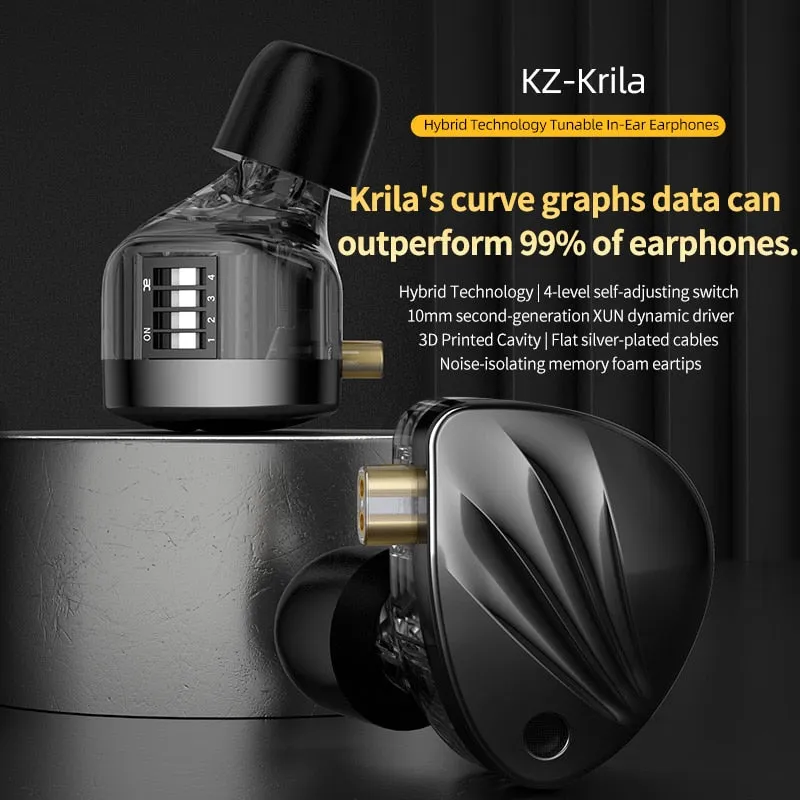 KZ Krila In Ear HiFi Earphone 1DD 1BA High-end Tunable balanced armature Earphones Monitor Headphone Cancelling Earbuds