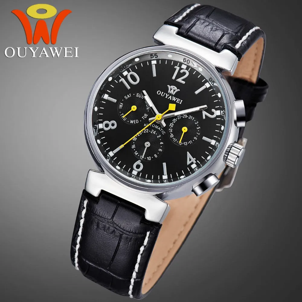 Leather Waterproof Watch Men Luxury Brand Black Round Face Analog Display Elegant Quartz Watch