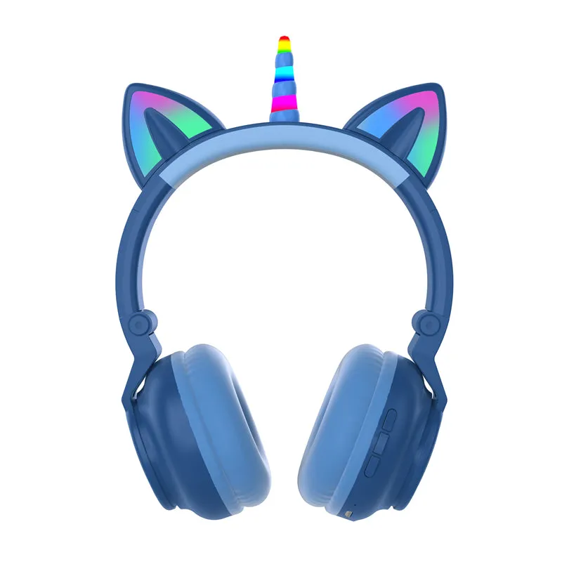 LED Kid Girl Cute Cat Ears Unicorn Luminous Wireless Headphone