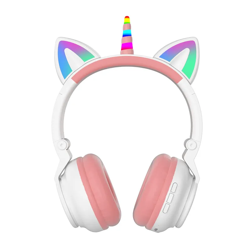 LED Kid Girl Cute Cat Ears Unicorn Luminous Wireless Headphone