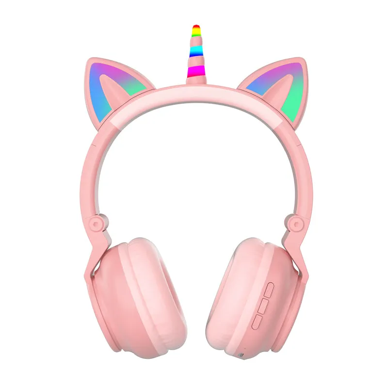 LED Kid Girl Cute Cat Ears Unicorn Luminous Wireless Headphone