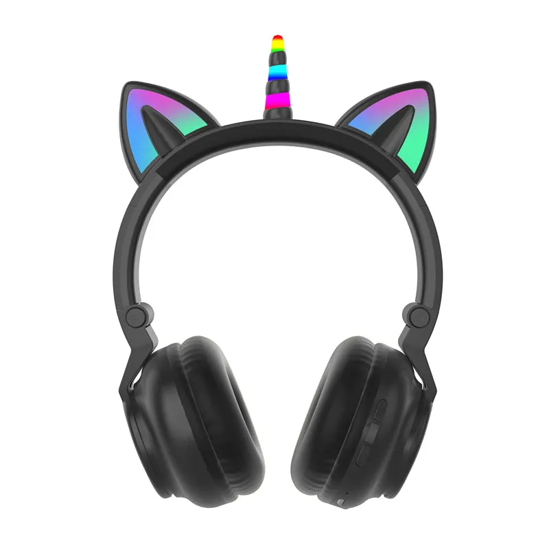 LED Kid Girl Cute Cat Ears Unicorn Luminous Wireless Headphone