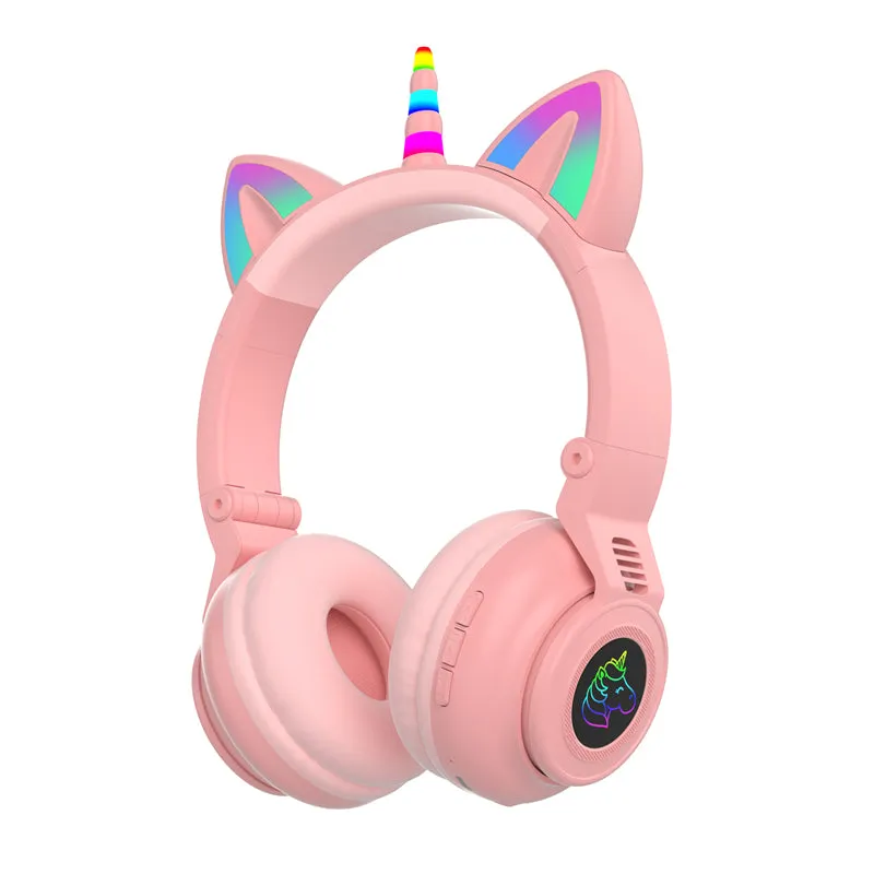 LED Kid Girl Cute Cat Ears Unicorn Luminous Wireless Headphone