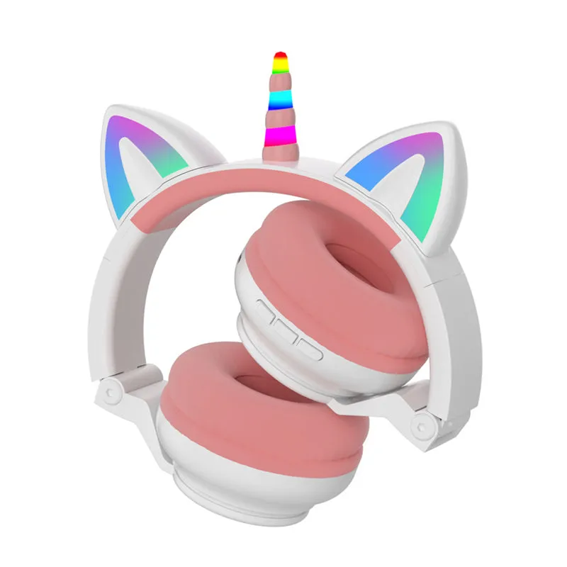 LED Kid Girl Cute Cat Ears Unicorn Luminous Wireless Headphone