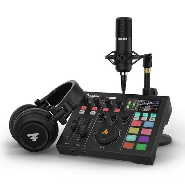 Maono Maonocaster AU-AM100 K2 All-In-One Audio Interface Podcast Production Studio with Condenser Microphone & Headphone