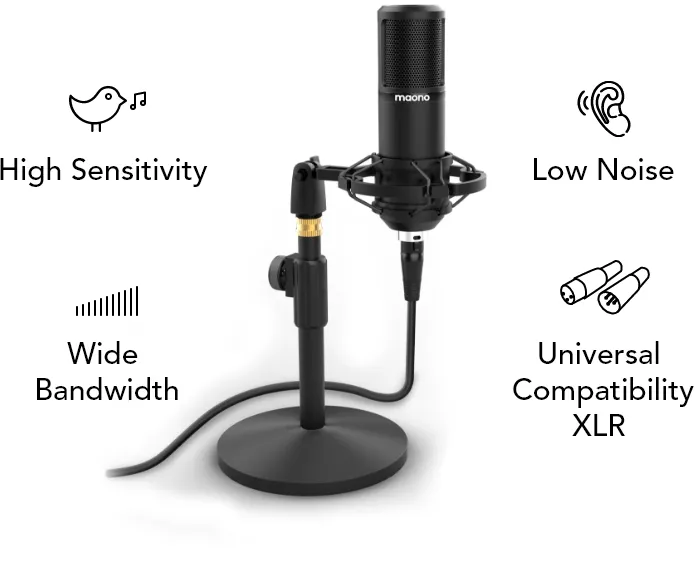 Maono Maonocaster AU-AM100 K2 All-In-One Audio Interface Podcast Production Studio with Condenser Microphone & Headphone