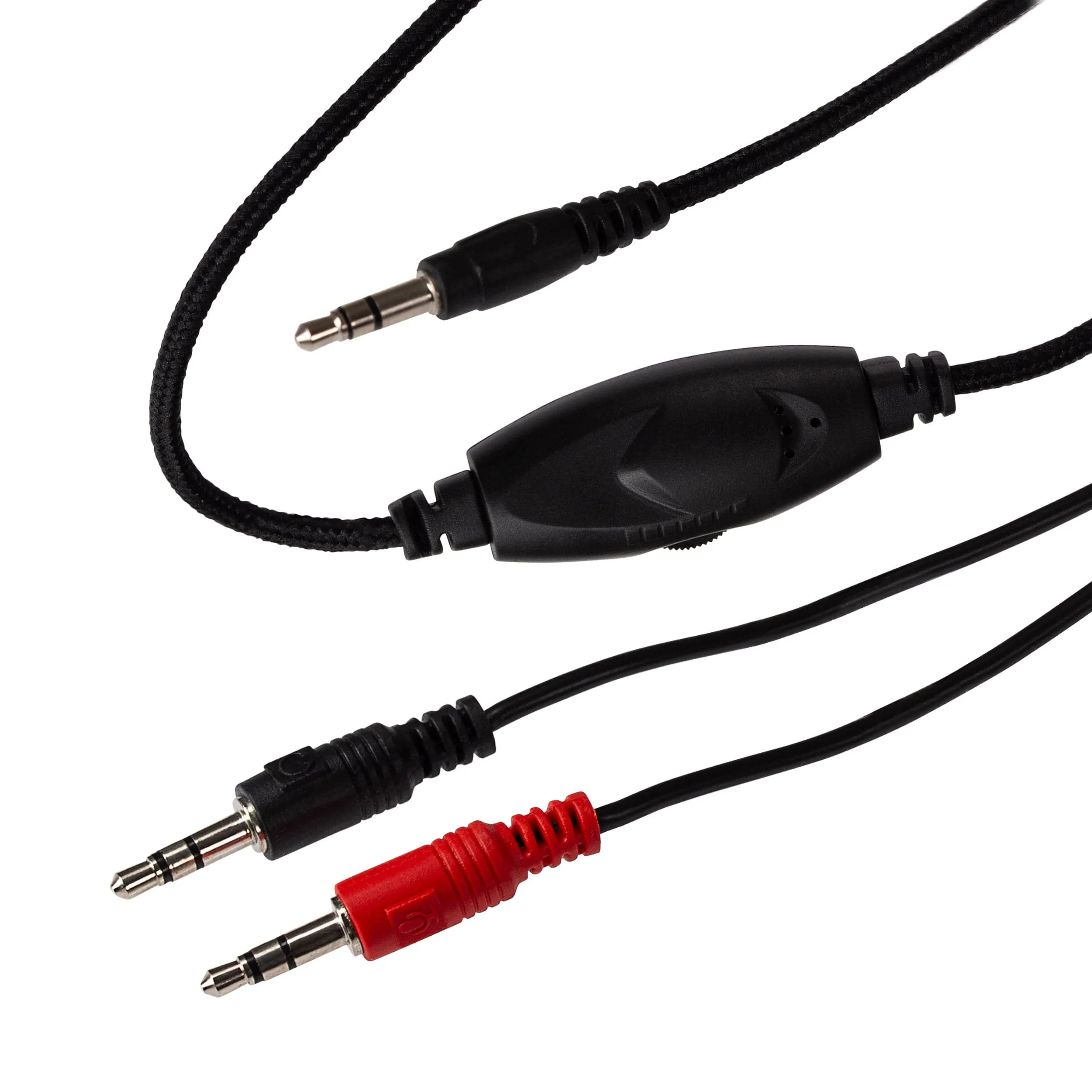 Maplin 3.5mm 3 Pole TRS Jack to Twin 3.5mm 3 Pole TRS Jack Cable with Volume Control - Black, 2m