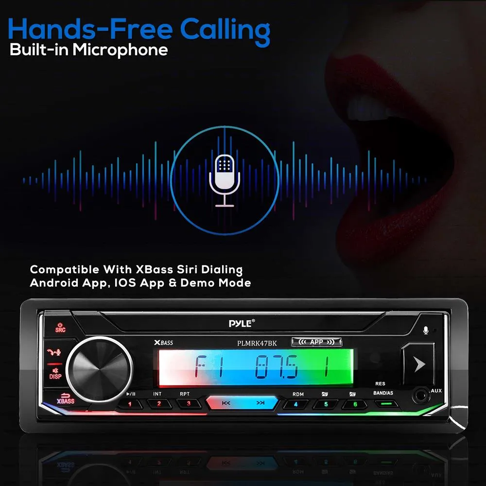 Marine Stereo Receiver Speaker Kit Am/Fm/Mp3/Usb/Aux/Sd Card Reader, Single Din, 30 Preset Memory Stations, 2 Speakers Lcd Display With Remote Control