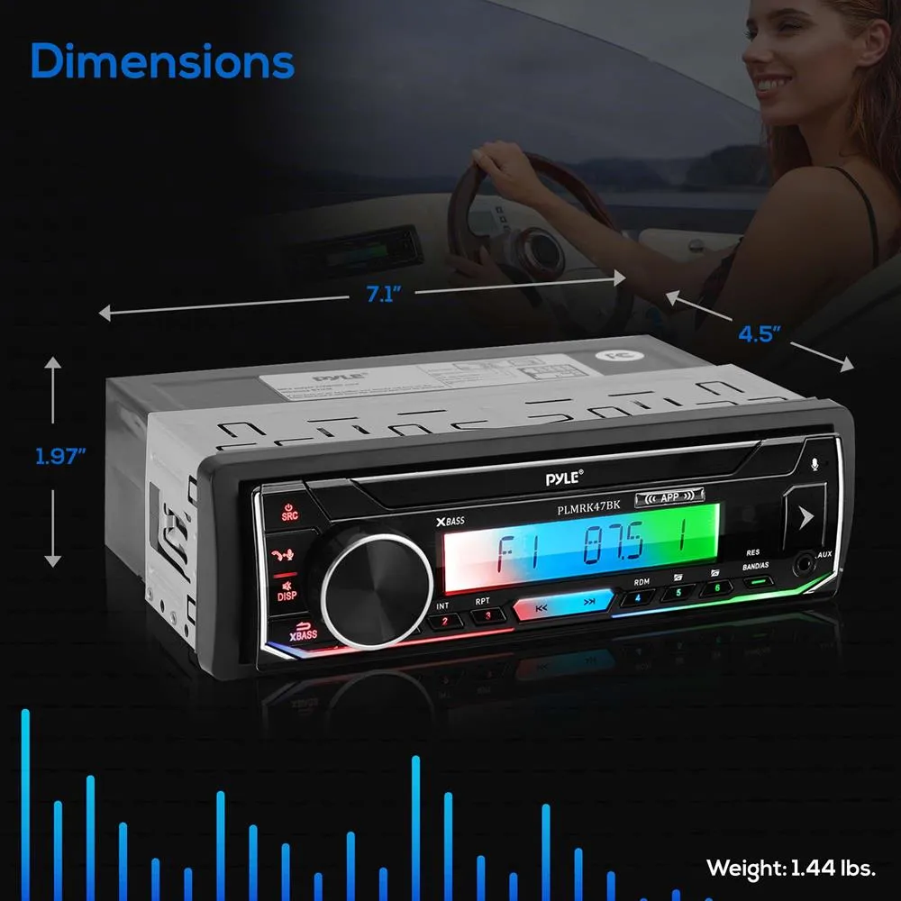 Marine Stereo Receiver Speaker Kit Am/Fm/Mp3/Usb/Aux/Sd Card Reader, Single Din, 30 Preset Memory Stations, 2 Speakers Lcd Display With Remote Control