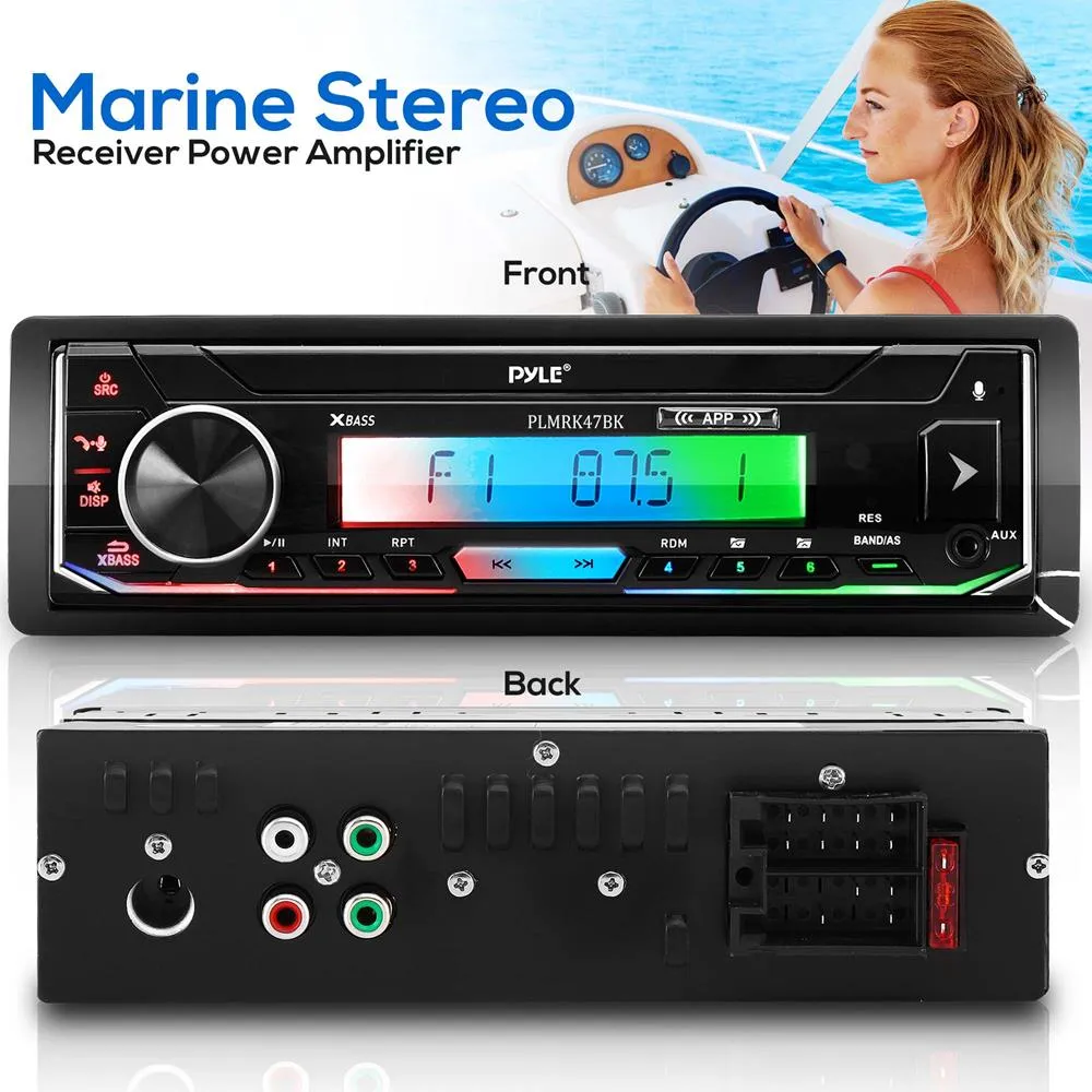 Marine Stereo Receiver Speaker Kit Am/Fm/Mp3/Usb/Aux/Sd Card Reader, Single Din, 30 Preset Memory Stations, 2 Speakers Lcd Display With Remote Control