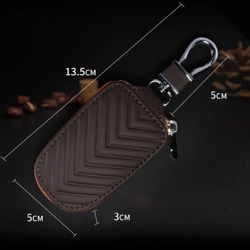 Multi-Functional Zipper V Pattern Leather Car Key Case