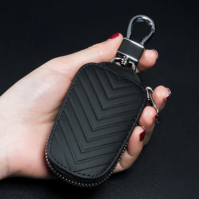 Multi-Functional Zipper V Pattern Leather Car Key Case