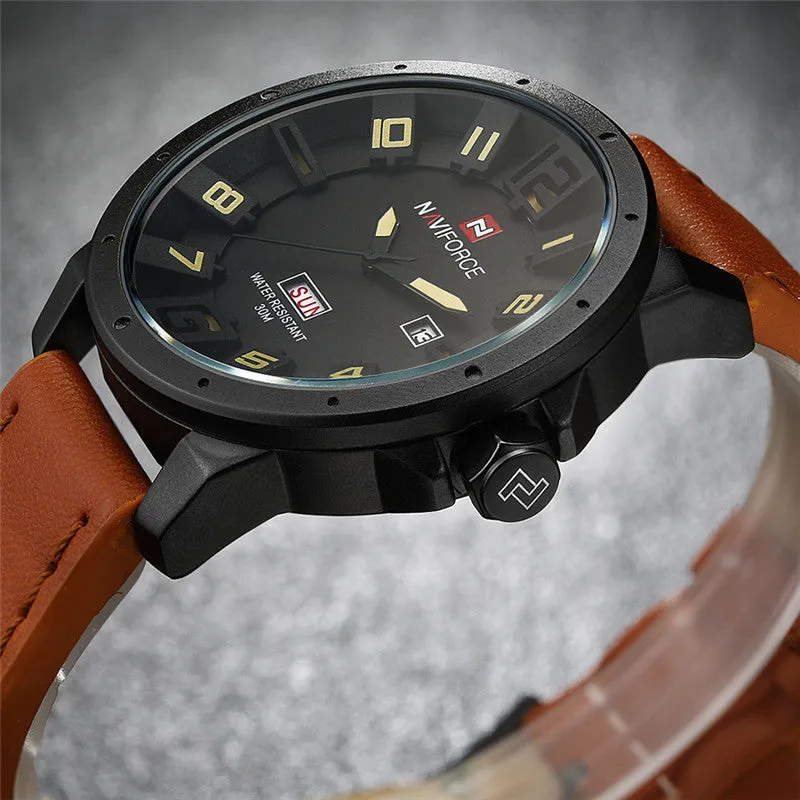 NAVIFORCE Luxury Brand Leather Strap Analog Men's Quartz Hour Date Clock Fashion Casual Sports Watches Men Military Wrist Watch