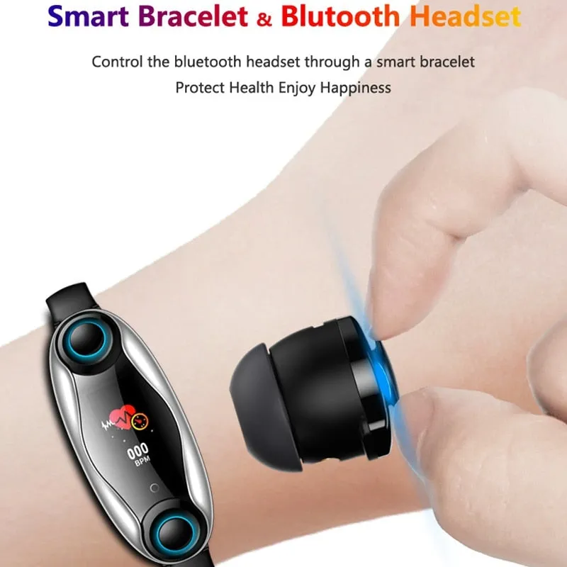 NEW!! Fitness Bracelet Bluetooth 5.0 Wireless Earphones Waterproof Smart Watch Android IOS