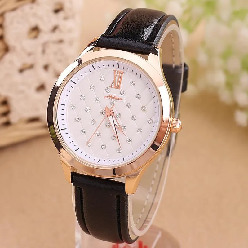 New Hot Design Reloj Mujer Relogio Rhinestone Ladies Leather Wrist Watch Quartz Watch Women Dress Watch