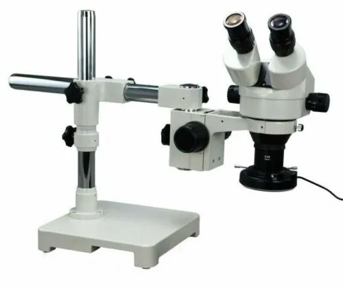 OMAX 7X-45X Boom Stand Zoom Stereo Inspection Microscope  144 LED Ring Light