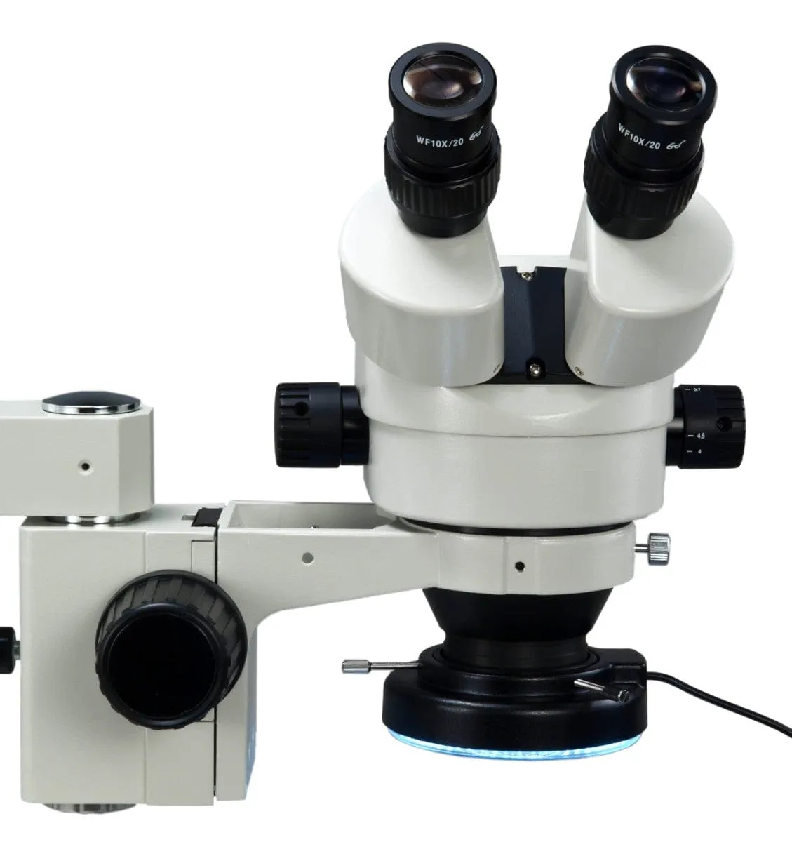 OMAX 7X-45X Boom Stand Zoom Stereo Inspection Microscope  144 LED Ring Light