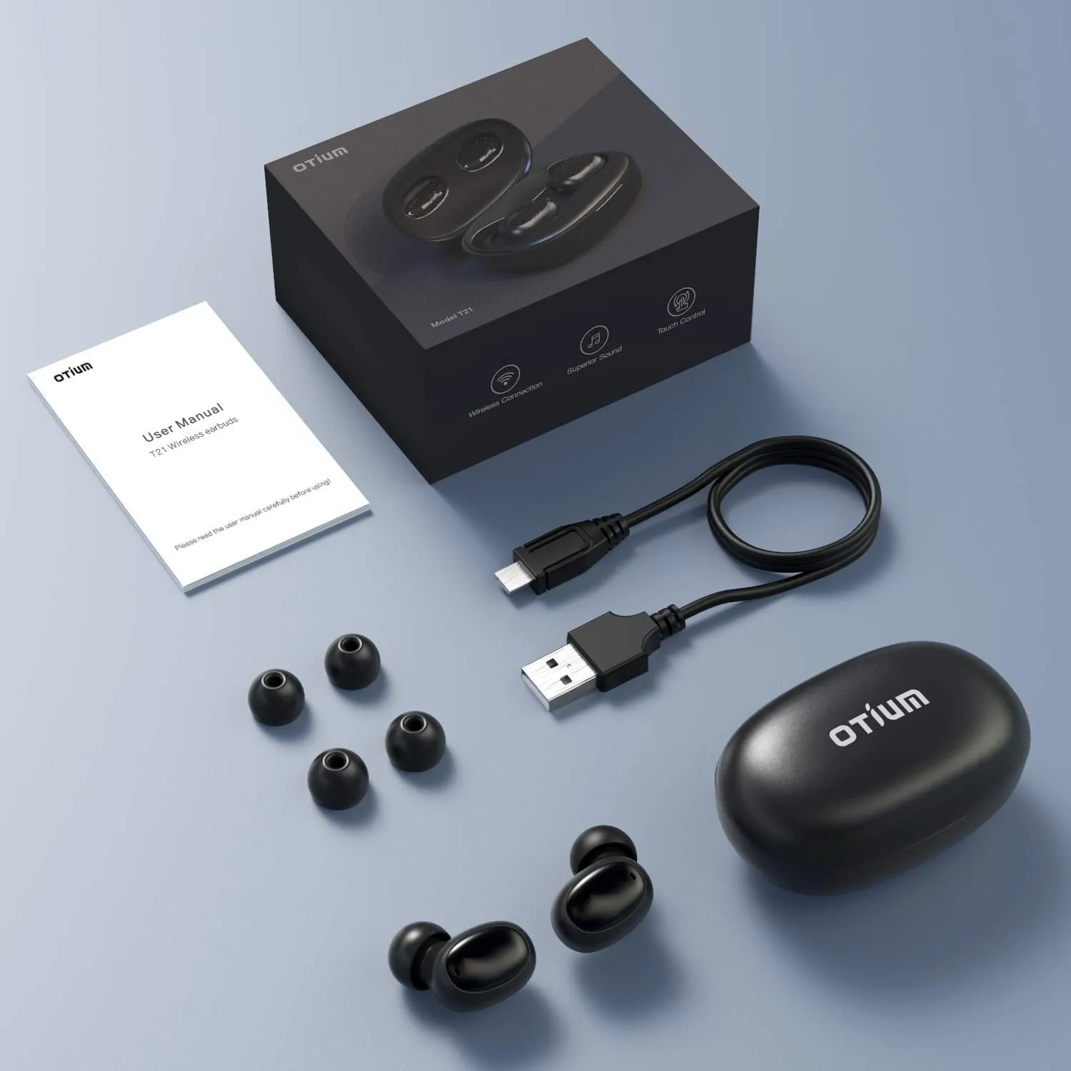 Otium Wireless Earbuds Bluetooth 5.0 Headphones Deep Bass 3D Stero Sound Mini Headsets 40H Total Playtime with Charging Case IPX7 Waterproof Built-in Mic Earphones for Work, Sports, Driving