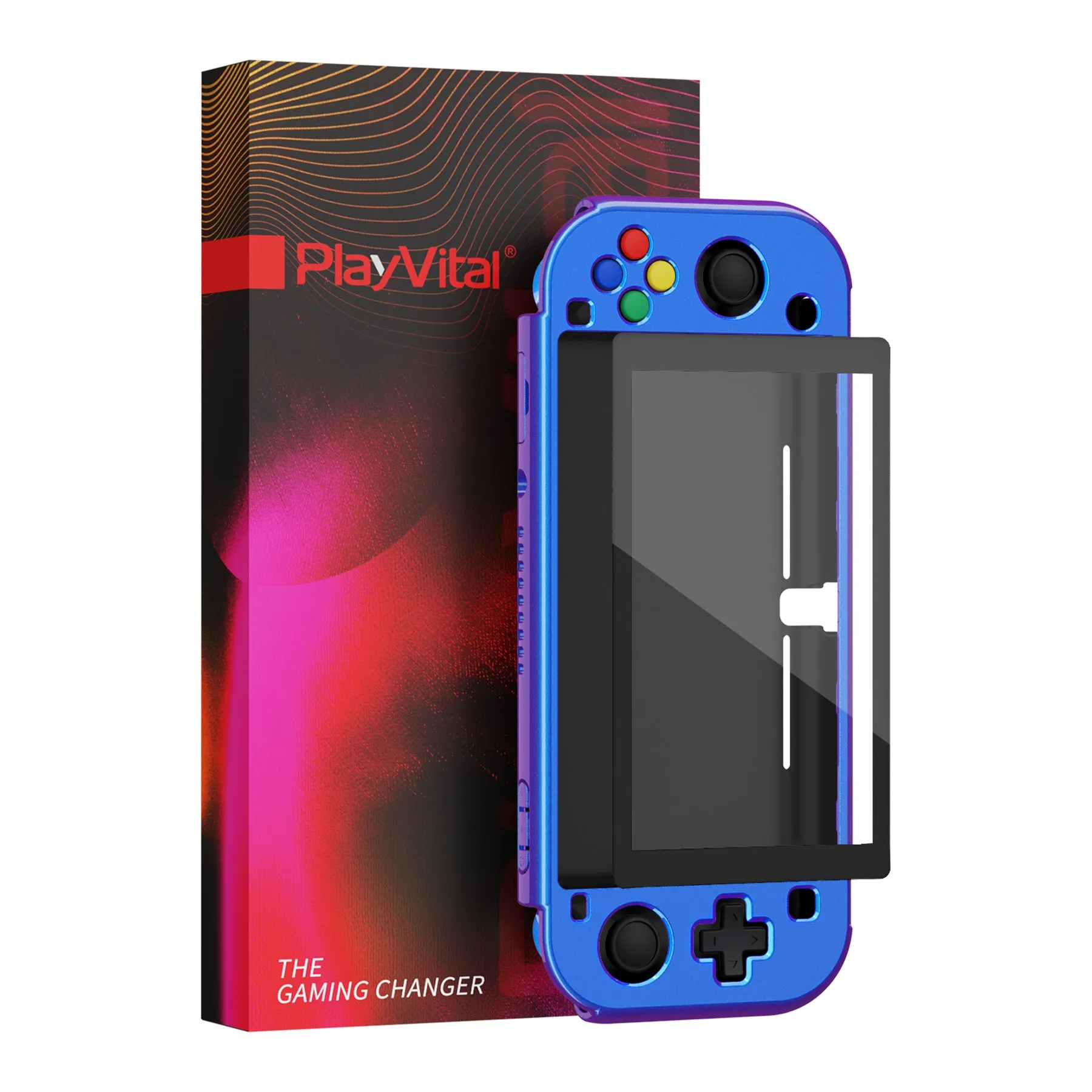 PlayVital Glossy Chameleon Purple Blue Customized Protective Case for NS Switch Lite, Hard Cover Protector for NS Switch Lite - 1 x Black Border Tempered Glass Screen Protector Included - YYNLP001