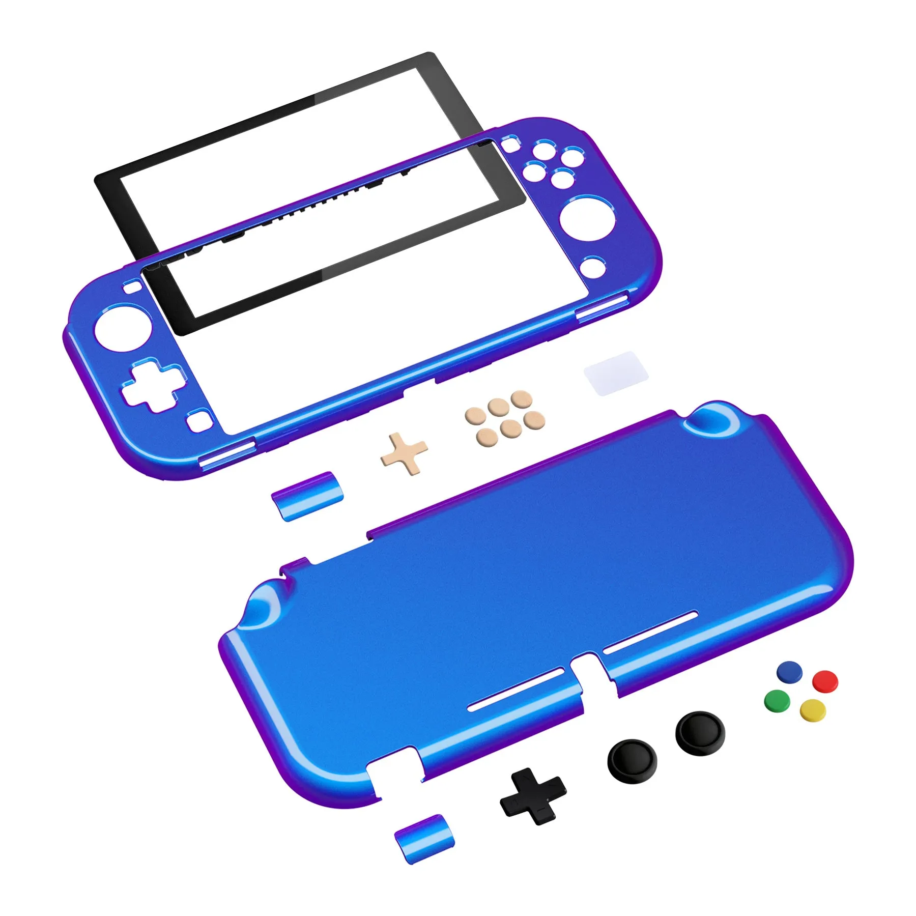 PlayVital Glossy Chameleon Purple Blue Customized Protective Case for NS Switch Lite, Hard Cover Protector for NS Switch Lite - 1 x Black Border Tempered Glass Screen Protector Included - YYNLP001