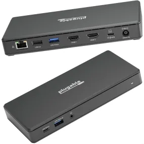 Plugable USB-C Dual HDMI Display Docking Station with 65W Laptop Charging