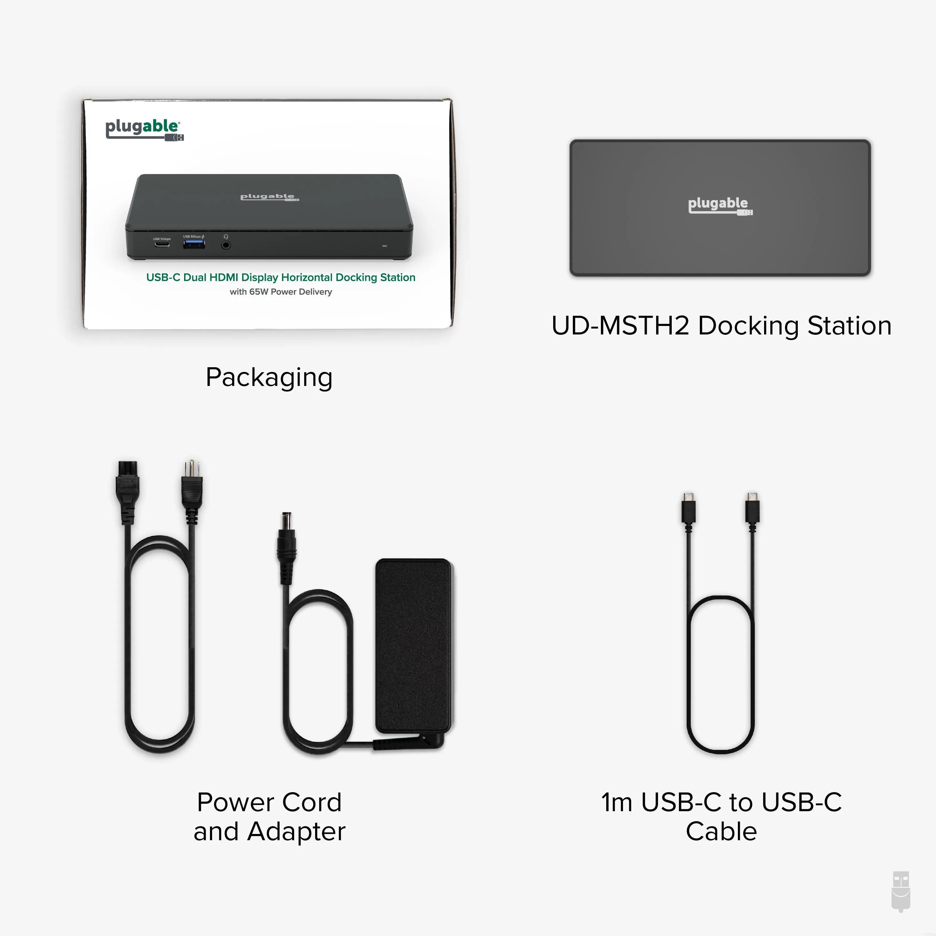 Plugable USB-C Dual HDMI Display Docking Station with 65W Laptop Charging