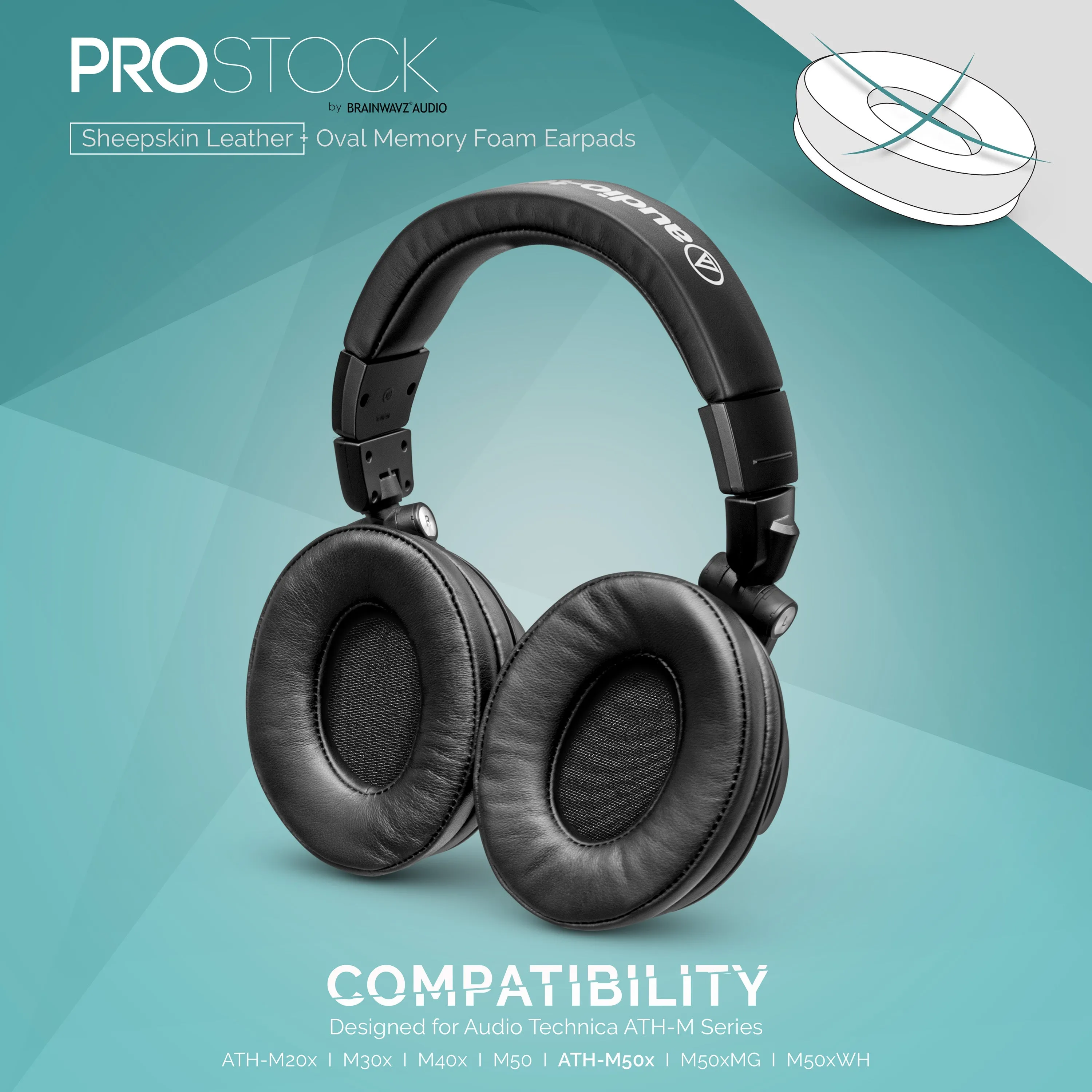 ProStock ATH M50X & M Series Replacement Earpads - Custom Designed Shape with Memory Foam - Sheepskin Leather